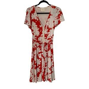 Anthropologie Maeve Summer Breeze Jersey Knit Dress Size S Orange Ruched Casual